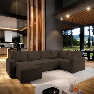 Produktbild von Masseno Ecksofa NORENA R-S mit Schlaffunktion U-Form, Sofa mit Bettkasten, Wohnzimmersofa, Couch, Soffa, Bettsofa, Couchgarnitur- Braun, POSO 06