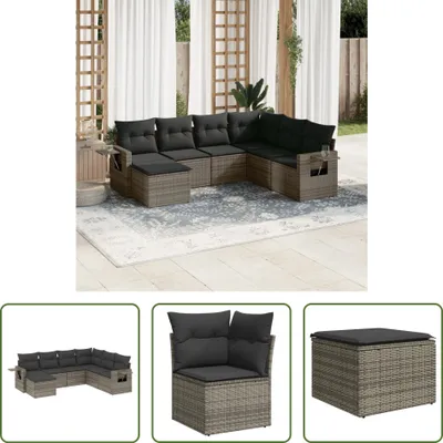Produktbild von The Living Store 7-tlg. Garten-Sofagarnitur mit Kissen Grau Poly Rattan