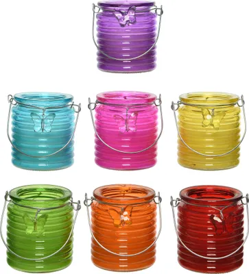 Produktbild von Citronella Kerze 9cm Outdoor Duftkerze im Glas 1 Stück bunt sortiert
