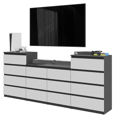 Produktbild von Kommodenset Anthrazit Grau / Weiß Matt mit 14 Schubladen (4+6+4) – Großes Sideboard Set für Schlafzimmer & Wohnzimmer – GABRIEL
