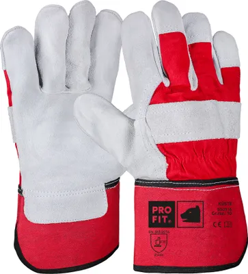 Produktbild von PRO FIT Premium Arbeitshandschuh Küste 12er Pack – Rindspaltleder Handschuhe, Profi Handwerks-Handschuhe, Schutzhandschuhe mit Canvas-Stulpe – Gr. 10