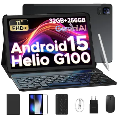 Productafbeelding van Tab E3 Android 15 AI tablet met toetsenbord, Helio G100 processor, 32GB + 256GB, 2TB TF-kaartondersteuning, 11-inch FHD+ scherm, 8800mAh batterij, tablet met SIM-kaartslot, 4G LTE + 5G WiFi, zwart