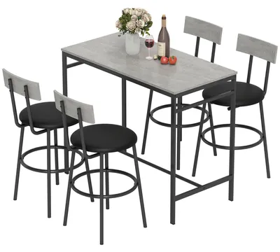 Produktbild von HOMCOM Bartisch mit Barhocker-Set 5 tlg. Bartisch Set mit Fußstütze Rückenlehne
