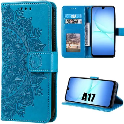 Image de Coque pour Samsung Galaxy A17 4G/5G, Protection Antichoc Anti-Rayures CuirPolyuréthaneBleu Motif Floral Géométrique