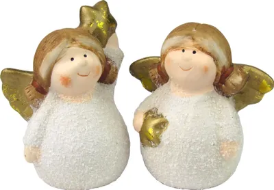 Produktbild von Weihnachtsengel - Weihnachtsdeko - 2er Set aus Keramik, Handbemalt (Engel mit goldenem Stern)