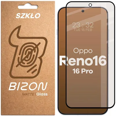 Produktbild von Mattes Hartglas für Oppo Reno16 / Reno16 Pro 5G, Bizon Glass Matte, Schwarzer Rahmen