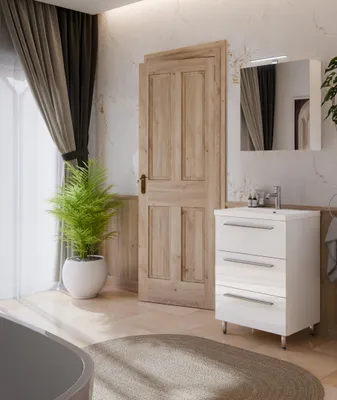 Produktbild von MONTIERT Badmöbel Set mit Waschbecken BRYZA 60cm WEISS HOCHGLANZ LED SOFTCLOSE Waschtisch Spiegelschrank