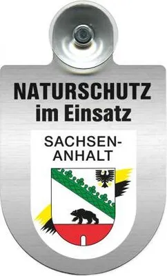 Produktbild von Einsatzschild mit Saugnapf - Naturschutz im Einsatz - incl. Regionenwappen 393826 Color - Region Sachsen-Anhalt