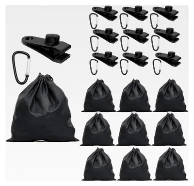Produktbild von Tragbare Gewichtstasche mit Planenspanner und Clips, 10 Planenbefestigungen, 10 Sandsäcken und 10 Clips zum Befestigen von Zelten, Vorhängen, Tischdecken und Markisen