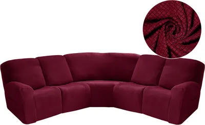 Produktbild von (Claret) 7-teilige Sofabezüge in L-Form, Ananas-Gitter, 5-Sitzer-Eckbezug für Chivas-Liege