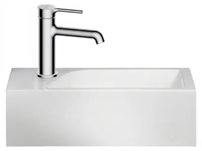 Produktbild von Gäste WC Waschbecken SOHO aus Mineralguss für Wandmontage oder als Aufsatzwaschbecken mit Hahnloch, Ausführung:Hahnloch Links