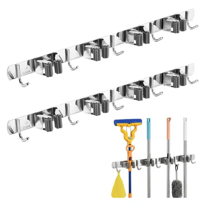 Imagen del producto de 2 soportes de pared para herramientas de jardín y otros objetos, fabricados en acero, con ganchos, capacidad máxima de carga de 20 kg, ancho de 49 cm, modelo MC-184 de Maclean