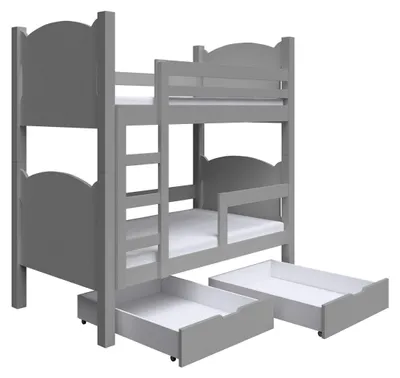 Produktbild von Masseno Etagenbett LEONE 80x180 cm mit Schublade, Rausfallschutz, Kinderbett mit Leiter für Mädchen und Jungs, Stockbett, Grau