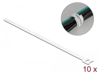 Produktbild von DeLOCK Klett-Kabelbinder L 300 x B 12 mm weiß 10 Stück, Kabelbinder mit Klettverschluss, Weiß, 300 mm, 12 mm, 10 Stück(e)