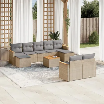 Produktbild von Design 10-tlg. Garten-Sofagarnitur mit Kissen Beige Poly Rattan, Gartenmöbel-Sets 2024 Neu
