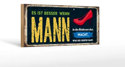 Produktbild von Holzschild Besser, wenn Mann in Küche macht, was die Chefin sagt, 27 x 10 cm, Holzschilder Spruch