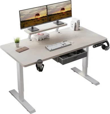Produktbild von Hilodesk Schreibtisch 140cm Höhenverstellbarer Bürotische, 4-Memory Steuerung, mit Schubladen, Schreibtische mit Monitorständer, Beige
