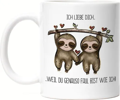 Produktbild von Faultier Genauso Faul Wie Ich Tasse Weiß Valentinstag Freundin Freund Süß Geschenkidee Paar Liebe Couple Jahrestag
