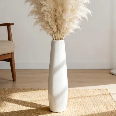 Image de Vase en céramique blanche de 45 cm de hauteur, idéale pour les fleurs