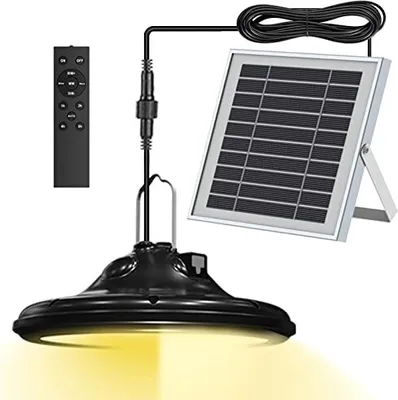 Produktbild von Neoglint Solar Hängelampe für Außen Innen 100 LEDs Dimmbare Hängend Solarlampen IP66 Wasserdicht Draußen mit Fernbedienung 3 Farbe Pendelleuchte 5m