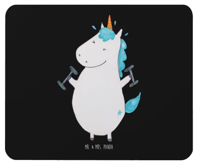 Produktbild von Mr. & Mrs. Panda Mouse Pad Einhorn Fitness - Schwarz - Geschenk, Fitnessstudio, Sport, laptop mauspad, mousepad, Unicorn, Einhörner, Abnehmen, mousematte