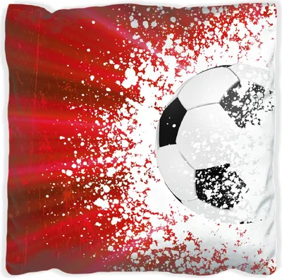 Produktbild von Wallario Premium Kissen, weiche Oberfläche, mit Motiv Fußball - Splashing Design in rot, Größe: 30 x 30 cm, mit weißer Rückseite