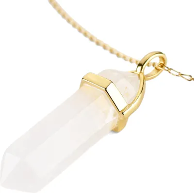 Produktbild von LAVISA Obelisk Edelsteinkette Gold, Anhänger, echte Kristall kette, Halskette, Rosenquarz, Amethyst, Naturstein - 55 + 5 cm (Bergkristall)