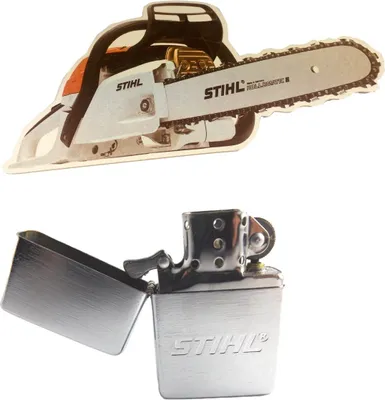 Produktbild von Stihl Geschenkset für den Mann, Sturmfeuerzeug - Bierdeckel Motiv Motorsäge