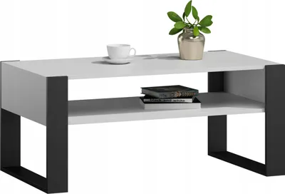 Produktbild von MATKAM Couchtisch KAJA H50 x B100 x T53,6 cm, offene Ablage unter der Tischplatte, Kufenbeine (Weiß)