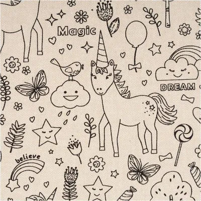Produktbild von Baumwollstoff Meterware Dekostoff Einhorn Leinenlook natur 1,47m