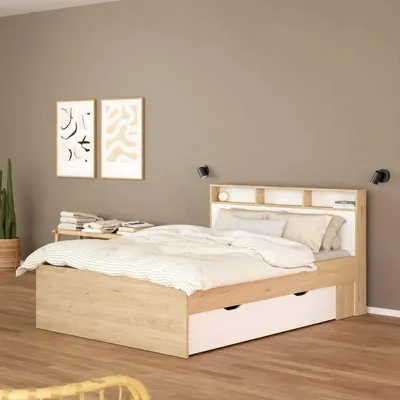 Image de Enteng - Lit Double, Chêne Brun, Rangement