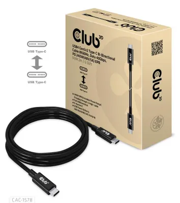 Zdjęcie produktu dla CLUB3D CAC-1578, 2 m, USB C, USB C, USB4 Gen 3x2, 40 Gbit/s, Czarny