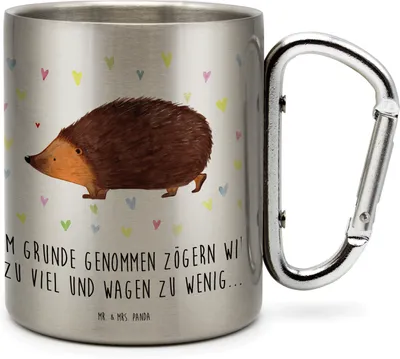 Produktbild von Mr. & Mrs. Panda Teetasse Igel Herzen - Transparent - Geschenk, Thermobecher Edelstahl, Lustige Sprüche, Isolierbecher, Vertrauen, thermotasse, Herz, Liebe, Kuss