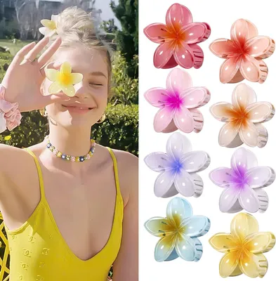 Obrázok produktu pre Sponky do vlasov 8 ks, veľké klipsy pre hrubé a tenké vlasy, havajský kvetinový dizajn, pre ženy a dievčatá