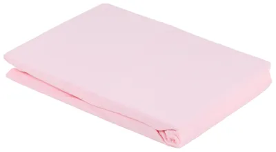 A folded pink fitted sheet on a white background.