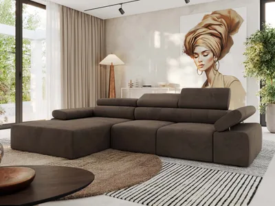 Produktbild von MKS MEBLE L-form Ecksofa RILASSO mit Relax-Funktion, verstellbare Kopfstützen - Braun Velvet - Links