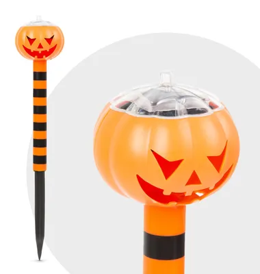 Imagen del producto de 1 x Lámpara solar para jardín, con energía solar, diseño de calabaza, lámpara decorativa, 1 LED, con estaca para clavarla en el suelo, encendido y apagado automáticos, iluminación ambiental para jardín y Halloween [11374C]