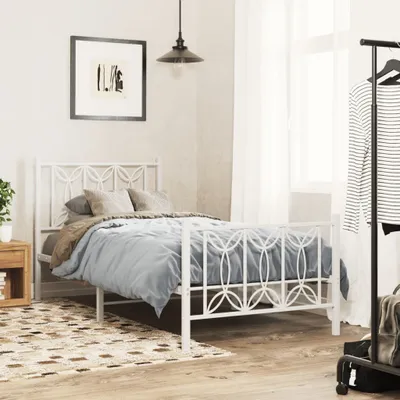 Produktbild von "Winterschlussverkauf "Bettgestell - CLORIS - Einzelbett - mit Kopf- und Fußteil Metall Weiß 90x190 cm - Einfache Montage -  - NeuMöbel3386029