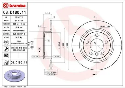 Produktbild von 2x BREMBO Bremsscheibe 08.D180.11 für MINI Countryman (R60) Paceman (R61) 50mm