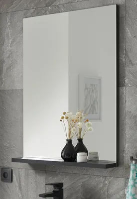 Produktbild von Badezimmer Spiegel "Design-D" in schwarz Badspiegel mit Ablage 60 x 85 cm