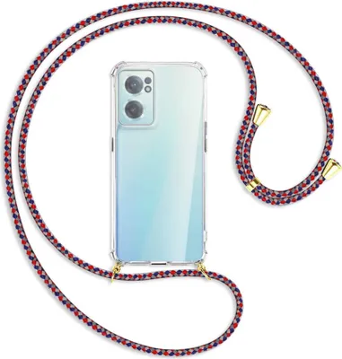 Produktbild von Handykette Backcover-Schutzhülle mit Band (Metall goldfarben) für OnePlus Nord 2 CE - silber/blau/rot