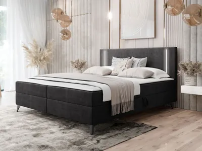 Obrázek produktu pro Americká manželská postel 180x200 s LED osvětlením FIDOREA - černá + topper