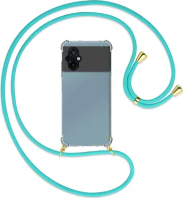 Produktbild von Handykette Backcover-Schutzhülle mit Band (Metall goldfarben) für Xiaomi Poco M5 (6.58'') - türkis