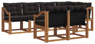 Productafbeelding van Buiten bankenset met kussen 7 pcs Natuurlijk en Zwart