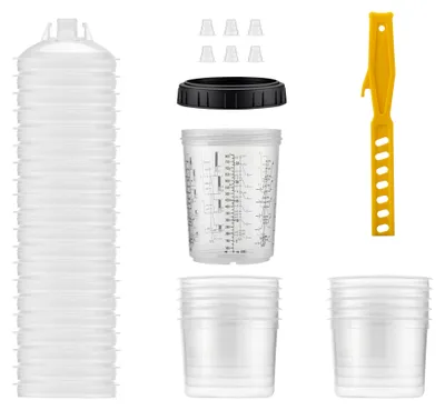 Productafbeelding van Wiltec mengbekersysteem 800 ml, 50 filters van 125 μm, set mengbekers met deksels, binnenbekers en meetbeker, mengbekers voor autolak