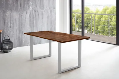 Produktbild von Esstisch Baumkante massiv Akazie nussbaum 200 x 100 U-Gestell silber LUBIN