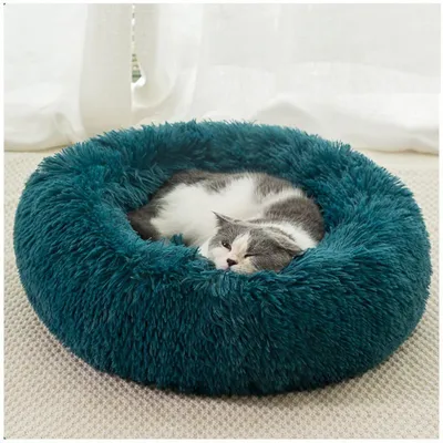 Productafbeelding van Hondenbed, rond, wasbaar, zacht, blauw, 80x80x20 cm