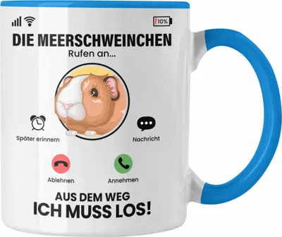Produktbild von Trendation - Die Meerschweinchen Rufen An Tasse Geschenk für Meerschweinchen Züchter Besitzer Geschenkidee Lustig Spruch (Blau)