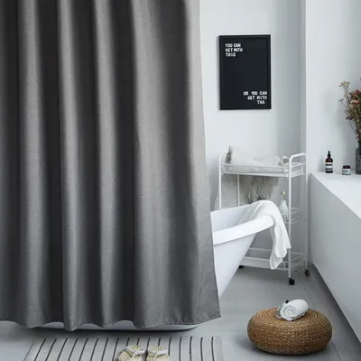 Produktbild von Strukturierter grauer Leinen-Duschvorhang, 180 x 200 cm, schimmelresistent, wasserdicht, waschbar, mit 12 Haken