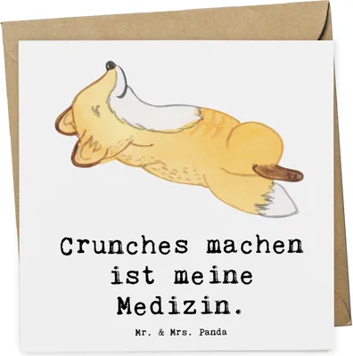 Produktbild von Mr. & Mrs. Panda Grußkarte Fuchs Crunches - Weiß - Geschenk, Fitness, faltkarte, Fitnessstudio, Bauchpressen, anlasskarte, Glückwunschkarte, doppelkarte, Klappkarte